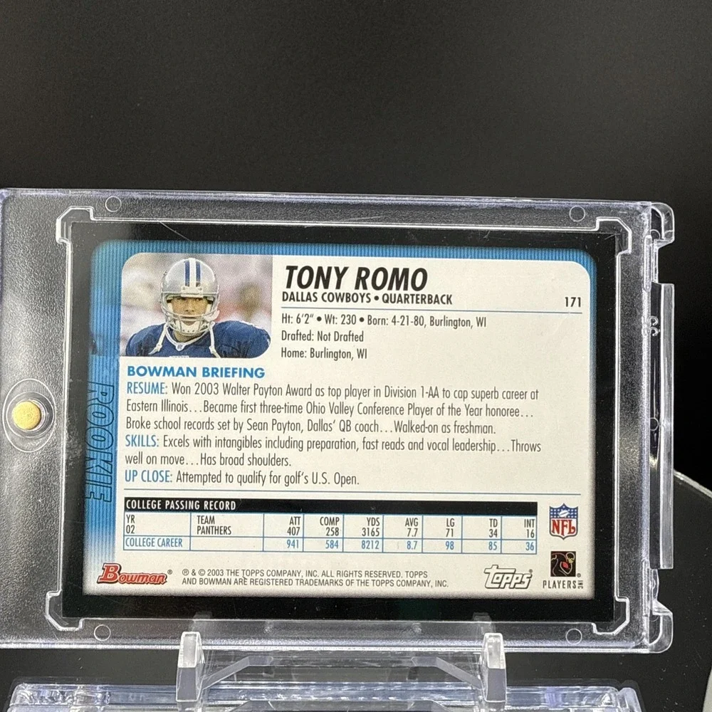 Bowman 2003 Tony Romo Rookie #171 Dallas Cowboys NFL Football Trading Card